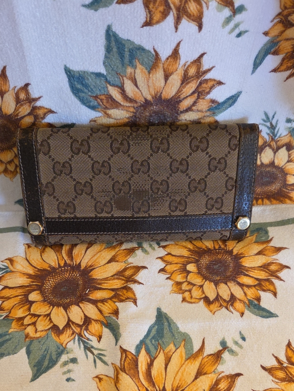 Gucci Brown GG Supreme Canvas Continental Wallet with Dark Brown Trim
